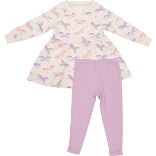 Dreamy Unicorns Raglan Dress And Rib Legging, Lavendar Multi - Mixed Apparel Set - 1