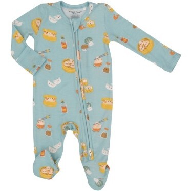 Dim Sum 2 Way Zipper Footie, Blue Multi - Footie Pajamas - 1
