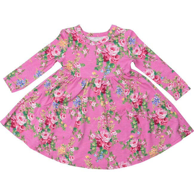 Dream Cottage Floral Twirly L/S Dress, Pink - Dresses - 1
