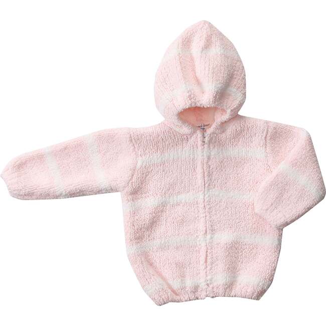 Chenille Fleece Striped Zip-Up Hoodie, Pretty Pink & Ivory