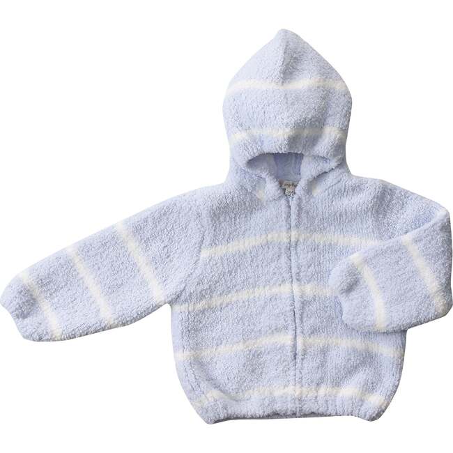 Chenille Fleece Striped Zip-Up Hoodie, Light Blue & Ivory