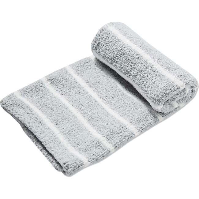 Chenille Fleece Striped Blanket, Grey & Ivory
