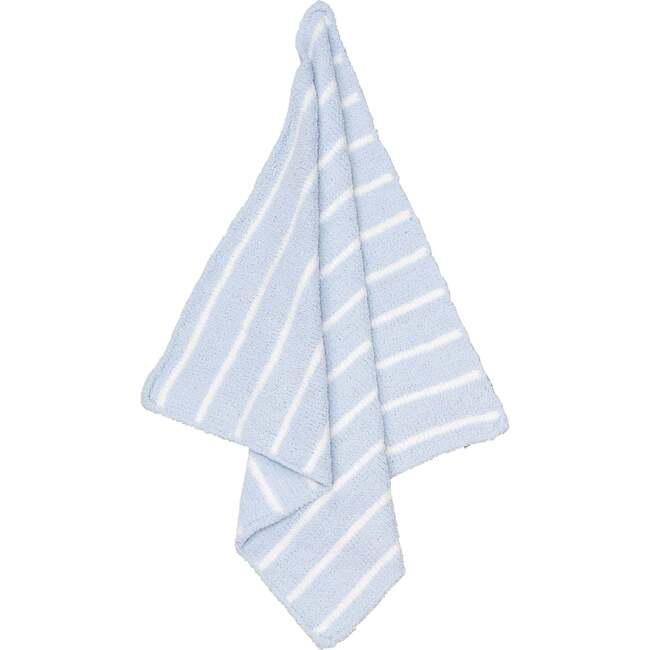 Chenille Fleece Striped Blanket, Light Blue & Ivory