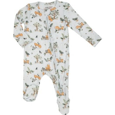Baby Foxes Blue 2 Way Zipper Footie, Blue - Footie Pajamas - 1