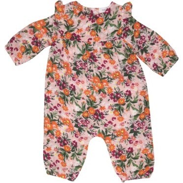 Autumn Days Floral Ruffle Sleeve, Romper, Pink - Rompers - 1
