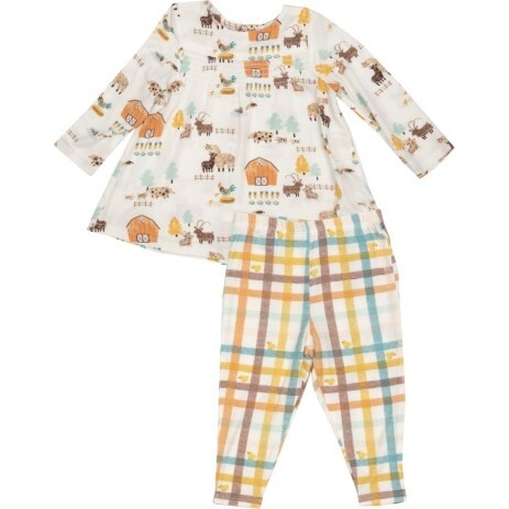 Alpaca Farms Plaid With Chicks Smocked Top And Legging, Multi Pink - Mixed Apparel Set - 1