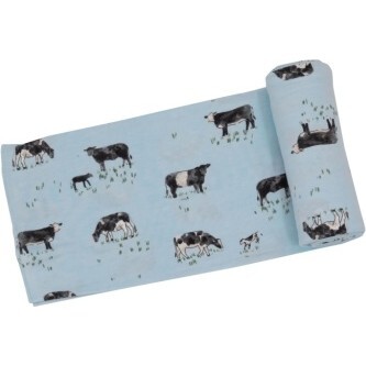 Black Cow Swaddle Blanket, Blue - Swaddles - 1