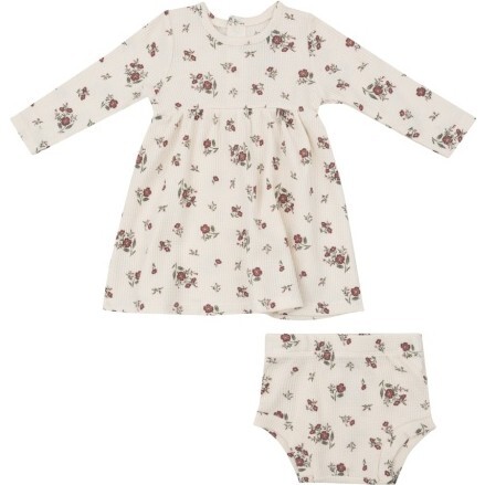 Misty Rose Floral Simple Dress And Bloomer, Ivory - Mixed Apparel Set - 1