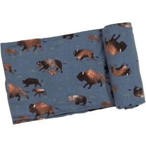 Bison Swaddle Blanket, Blue - Swaddles - 1