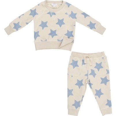 French Terry Sketchy Stars Blue Raglan Sweatshirt And Jogger Set, Ivory - Mixed Apparel Set - 1
