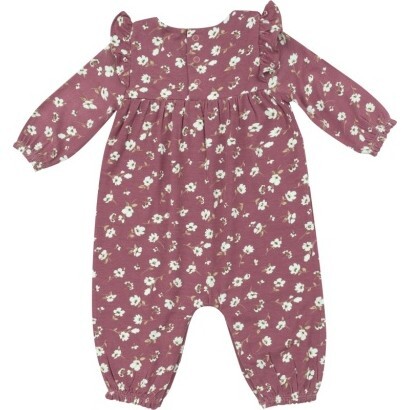 Plum Floral Ruffle Sleeve Romper, Purple - Rompers - 1