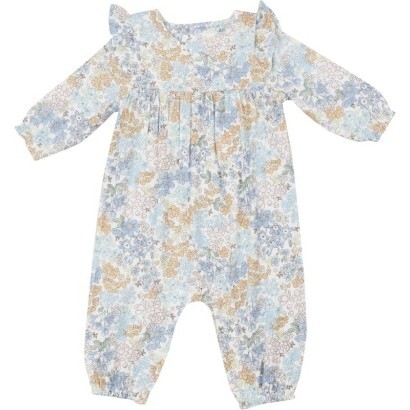 Edith'S Floral Ruffle Sleeve Romper, Blue - Rompers - 1