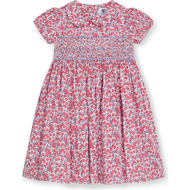 Smocked Girls Dress Augusta, Red Floral
