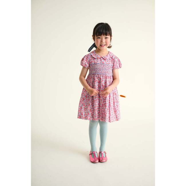 Smocked Girls Dress Augusta, Red Floral - Dresses - 2