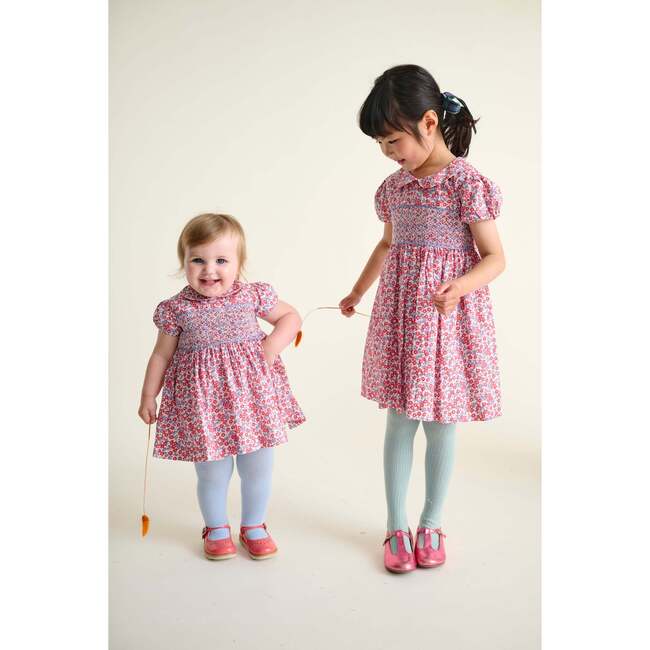 Smocked Girls Dress Augusta, Red Floral - Dresses - 4