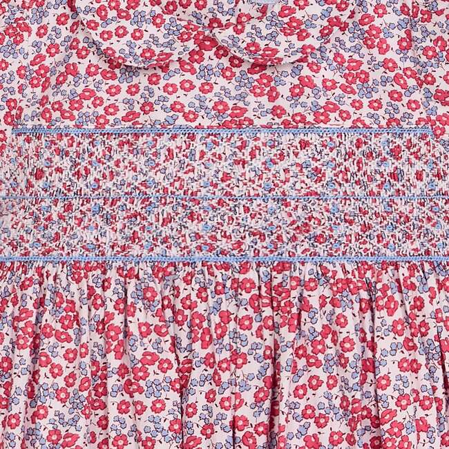 Smocked Girls Dress Augusta, Red Floral - Dresses - 5