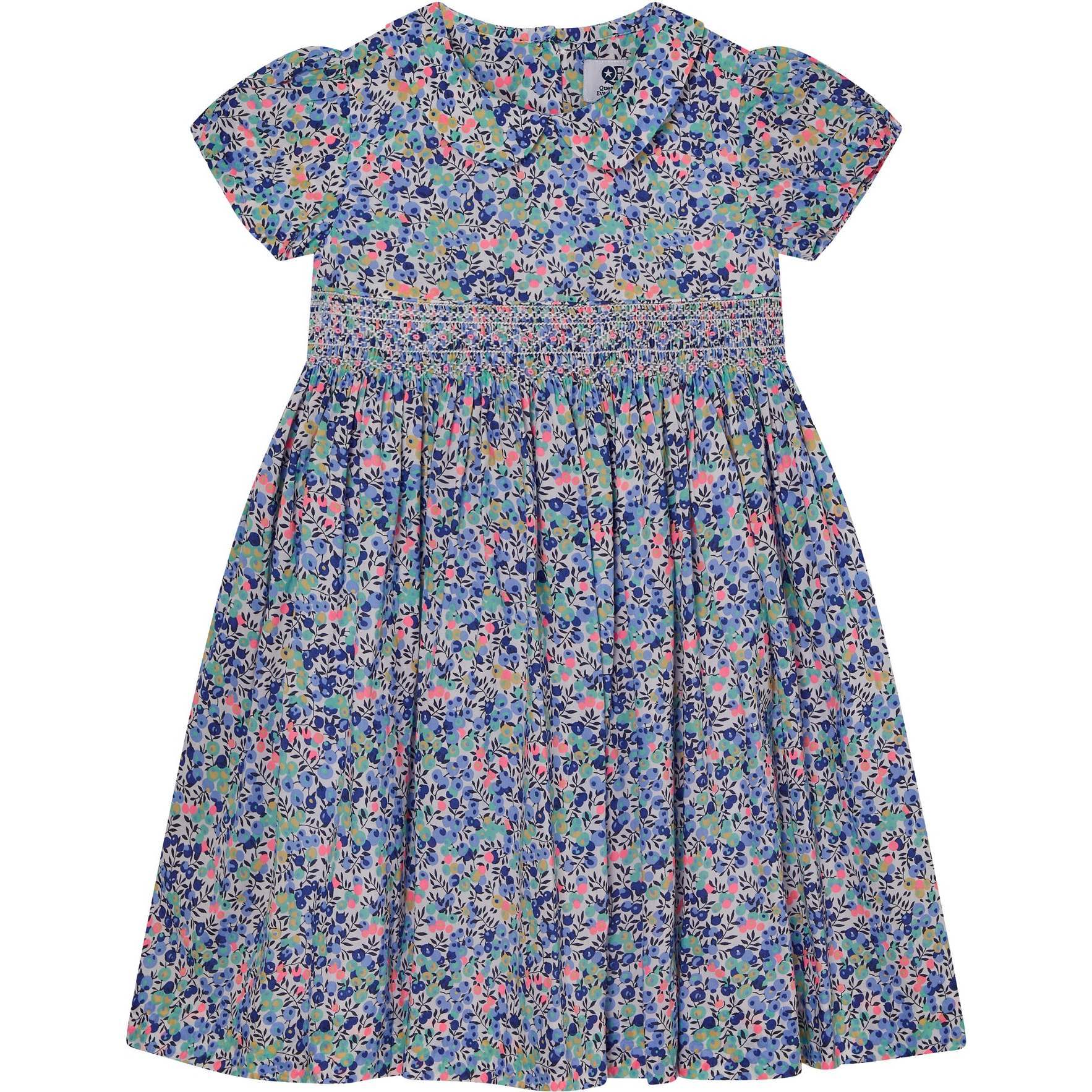 Made With Liberty Fabric Smocked Girls Dress Nereida, Blue Floral -  Question Everything Dresses | Maisonette