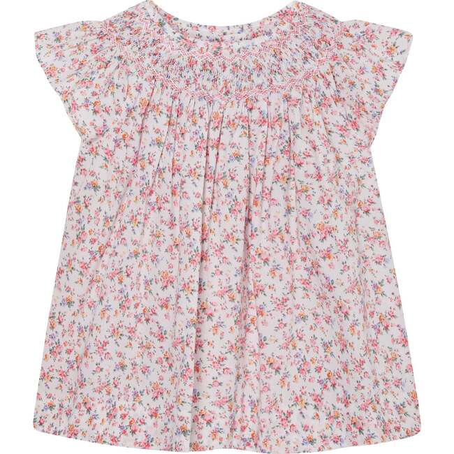 Hand-Smocked Girls Blouse Amarantha, White Floral - Blouses - 1