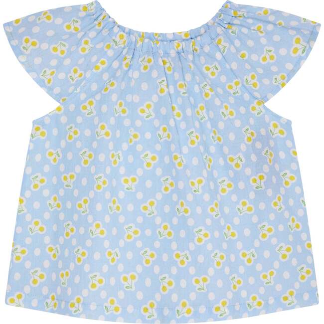 Girls Summer Blouse Maylee, Babyblue & Yellow Cherry Print