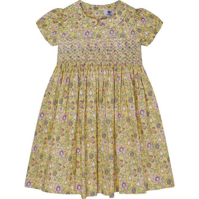 Girls Easter Smock Dress Bunny, Yellow