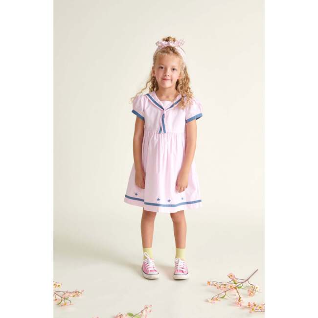 Girls Sailor Dress Janie, Pink & Navy Blue - Dresses - 2
