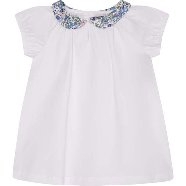 Girls Cotton Blouse Freeda, White & Blue Floral