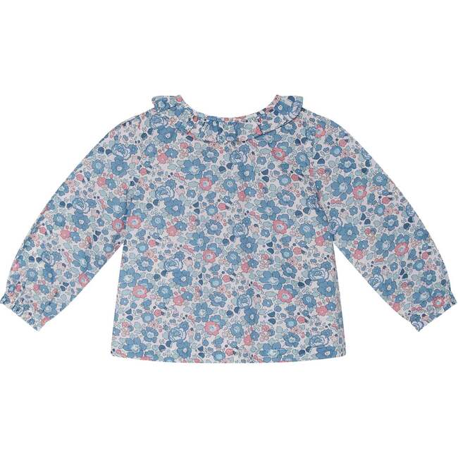 Baby Petal Floral Print Frill Long Sleeve Blouse, Blue