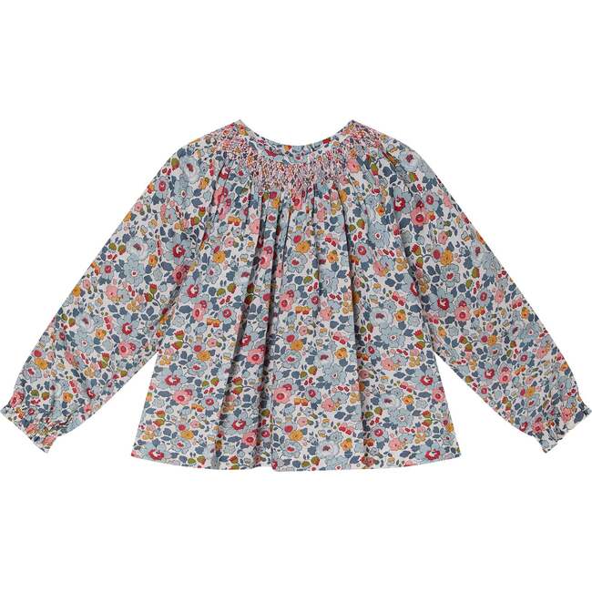 Baby Hera Floral Print Hand-Smocked Long Sleeve Blouse, Blue