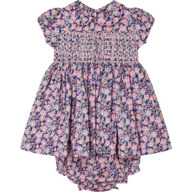 Baby Marin Floral Print Hand-Smocked Dress, Pink & Navy