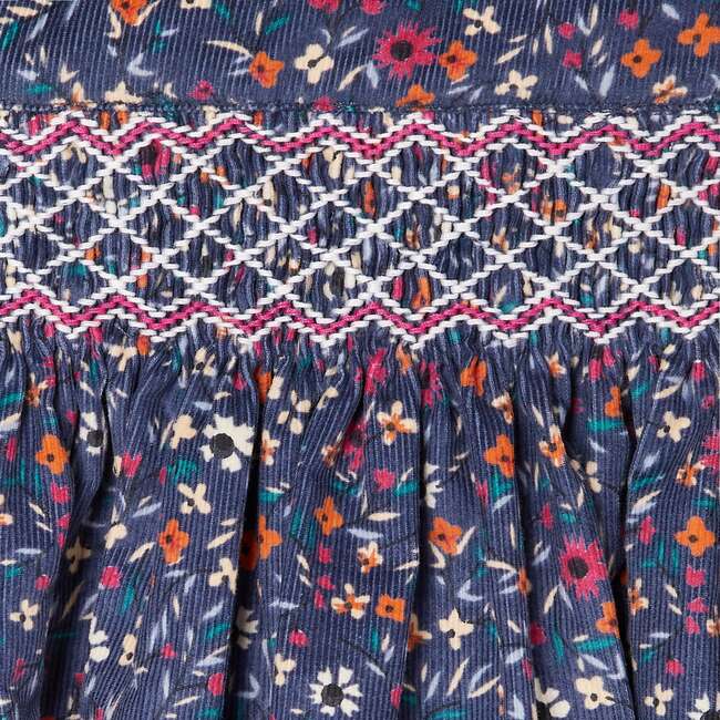 Natassia Floral Print Hand-Smocked Skirt, Navy - Skirts - 3