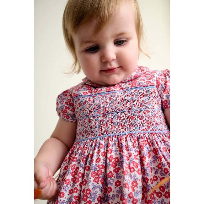 Smocked Baby Dress Adria, Red Floral - Dresses - 3