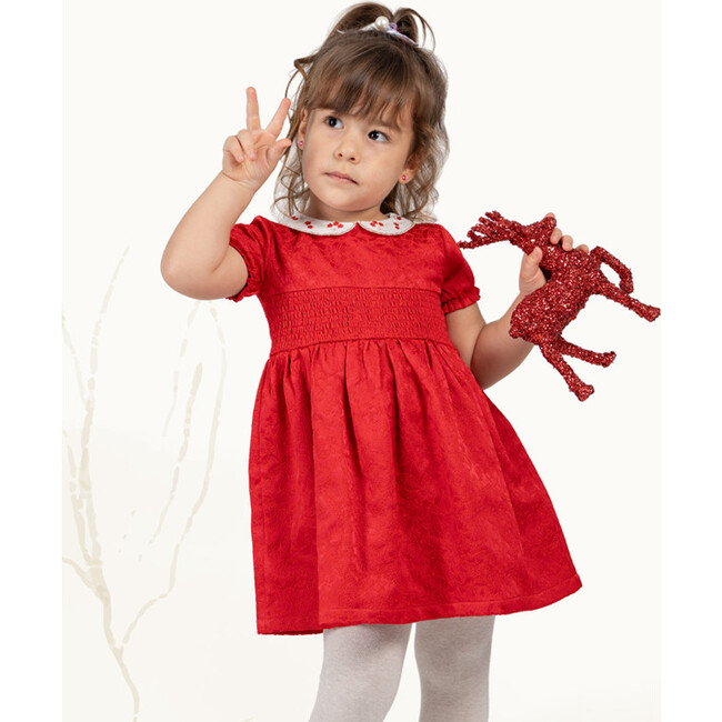 Eva Baby Dress, Red Embroidered - Dresses - 2