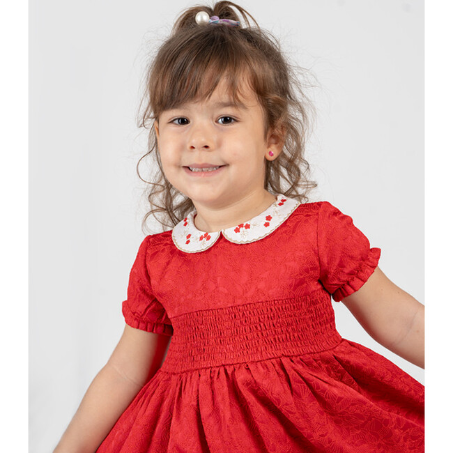 Eva Baby Dress, Red Embroidered - Dresses - 3