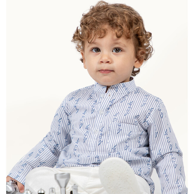 Azad Baby Shirt, White Blue Paper - Button Downs - 3