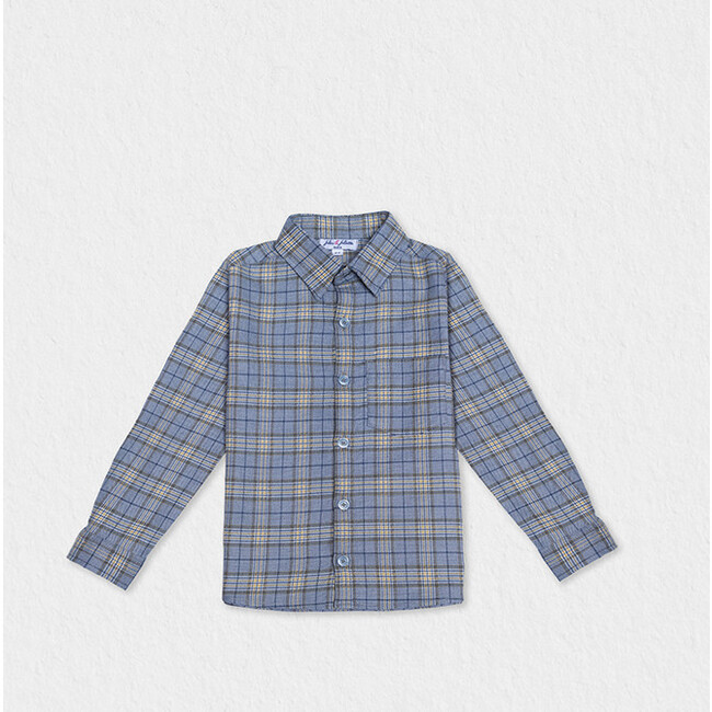 Achille Baby Shirt, Blue Mustard Tartan