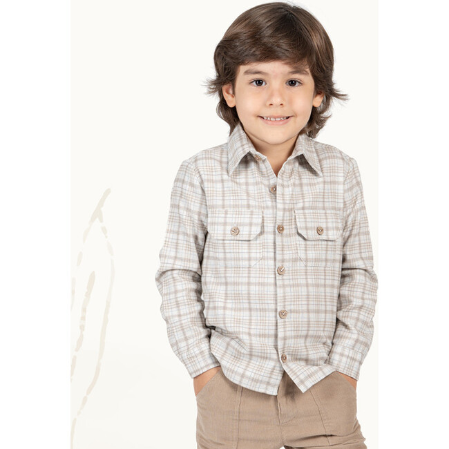 Achille Shirt, Beige Grey Tartan - Button Downs - 3