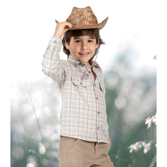 Achille Shirt, Beige Grey Tartan - Button Downs - 4