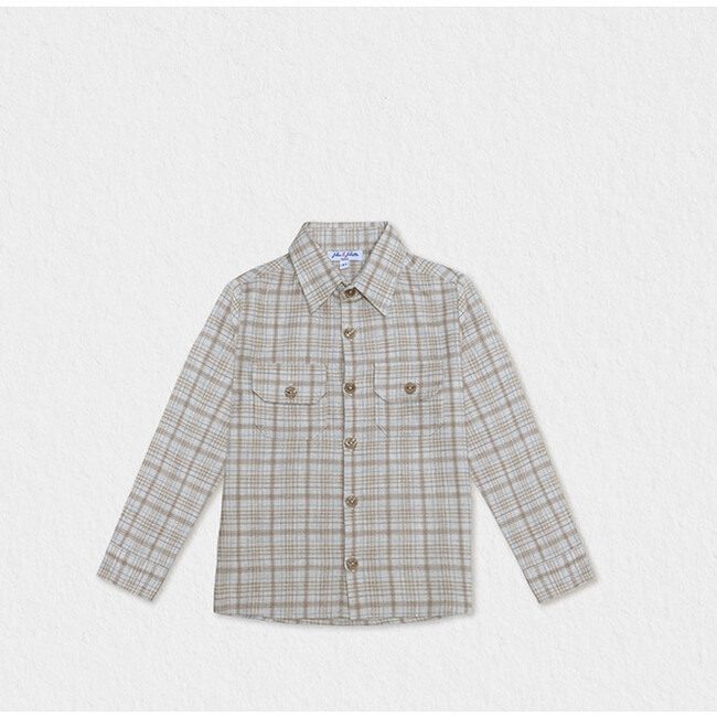 Achille Baby Shirt, Beige Grey Tartan