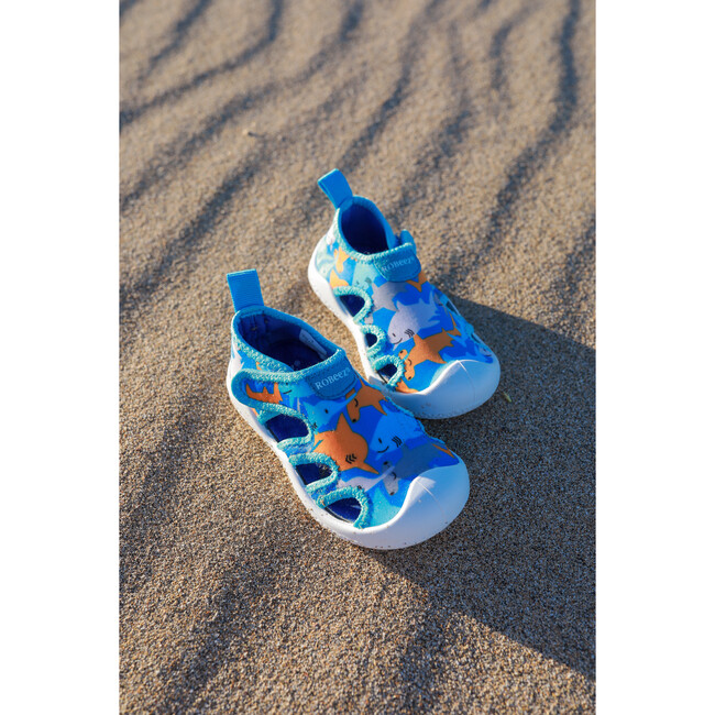 Shark Time Blue Spandex Water Shoe - Swim Shoes - 7