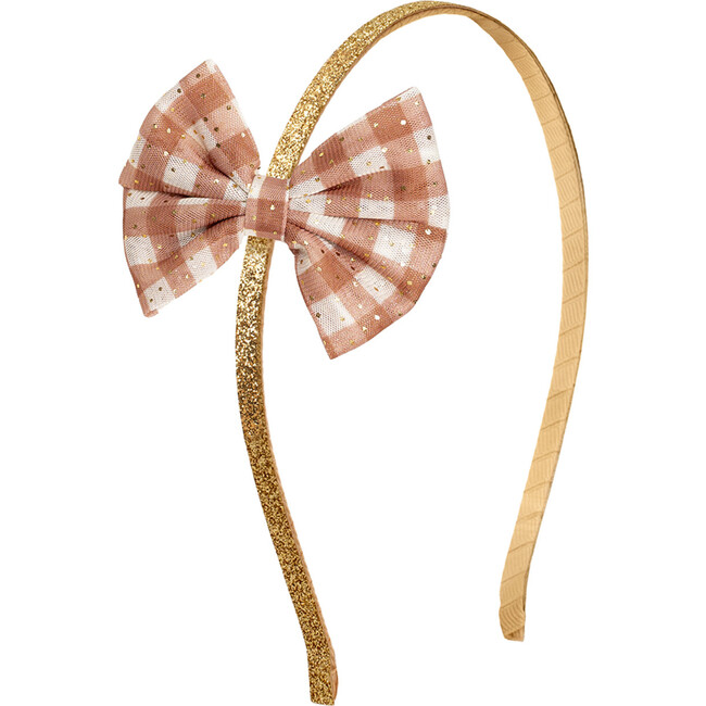 Gingham Printed Tulle Bow Headband, Multi