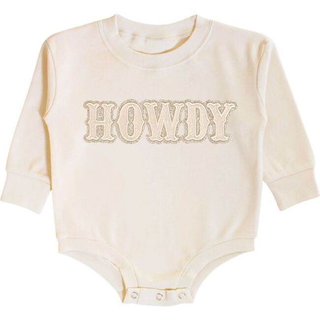 Howdy Patch Long Sleeve Romper, Natural
