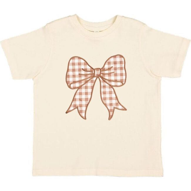 Gingham Bow Patch Short Sleeve T-Shirt, Natural