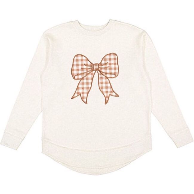 Gingham Bow Patch Women's Sweatshirt, Natural