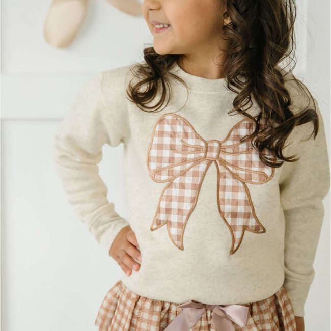 Gingham Bow Patch Sweatshirt, Natural - Sweatshirts - 3
