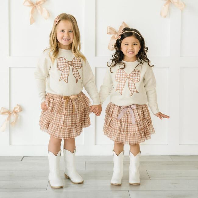 Gingham Bow Patch Sweatshirt, Natural - Sweatshirts - 4
