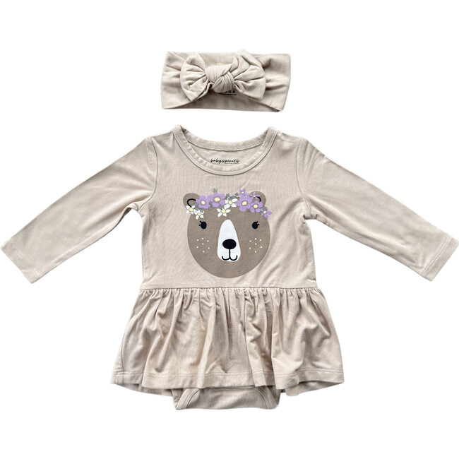 Girl's Bodysuit Dress Set Floral Bear
