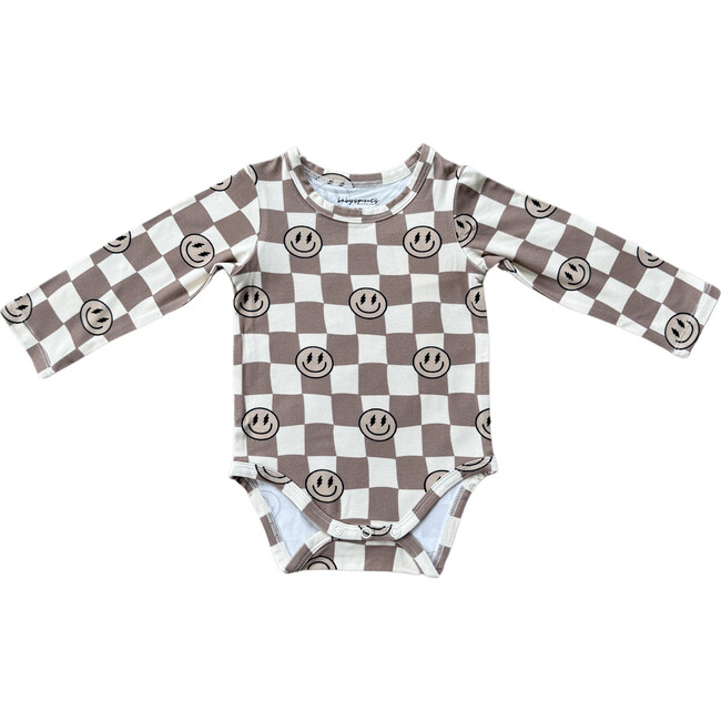 Baby Long Sleeve Bodysuit Smiley Check in Portabella