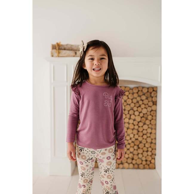 Girl's Long Sleeve Ruffle Top Big Sis in Dusky Orchid - Blouses - 2