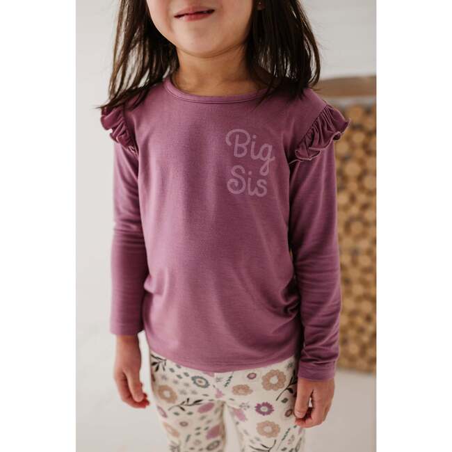 Girl's Long Sleeve Ruffle Top Big Sis in Dusky Orchid - Blouses - 3
