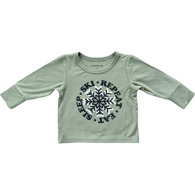 Boy's Long Sleeve Tee Eat Sleep Ski Repeat in Olive